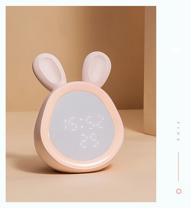 Rechargeable Table Baby Rabbit Lamp Silicone Temperature Alarm Clock Bedside Animal Night Light