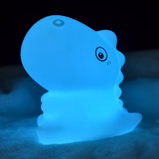 Luz noturna de silicone de dinossauro com mudança de cor LED recarregável com tapinhas